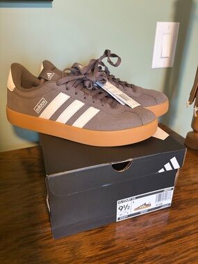 adidas VL COURT 3.0 Brown suede Sneakers with White Stripes and Gum Sole